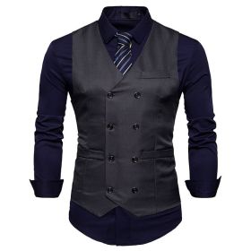 Men's Suit Vest Slim Fit Double Breasted Dress Vest (Color: grey, size: L)
