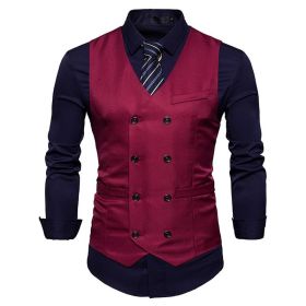 Men's Suit Vest Slim Fit Double Breasted Dress Vest (Color: Red, size: M)