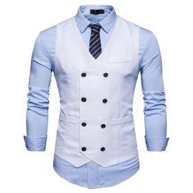 Men's Suit Vest Slim Fit Double Breasted Dress Vest (Color: White, size: L)