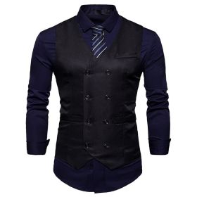 Men's Suit Vest Slim Fit Double Breasted Dress Vest (Color: Black, size: S)
