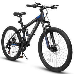 A2460 Mountain Bike 24 Inch Wheels, 21-Speed Full Suspension Mens Womens Trail Commuter City Mountain Bike (Color: as Pic)