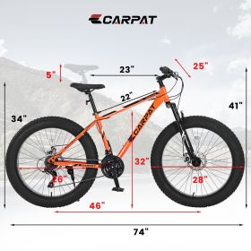 S26109 26 Inch Fat Tire Bike Adult/Youth Full Shimano 21 Speed Mountain Bike, Dual Disc Brake, High-Carbon Steel Frame, Front Suspension (Color: as Pic)